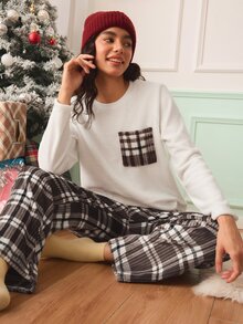 Chillnights Women's Casual Home Plush Plaid Comfortable Pajama Set - Multicolor - View 6