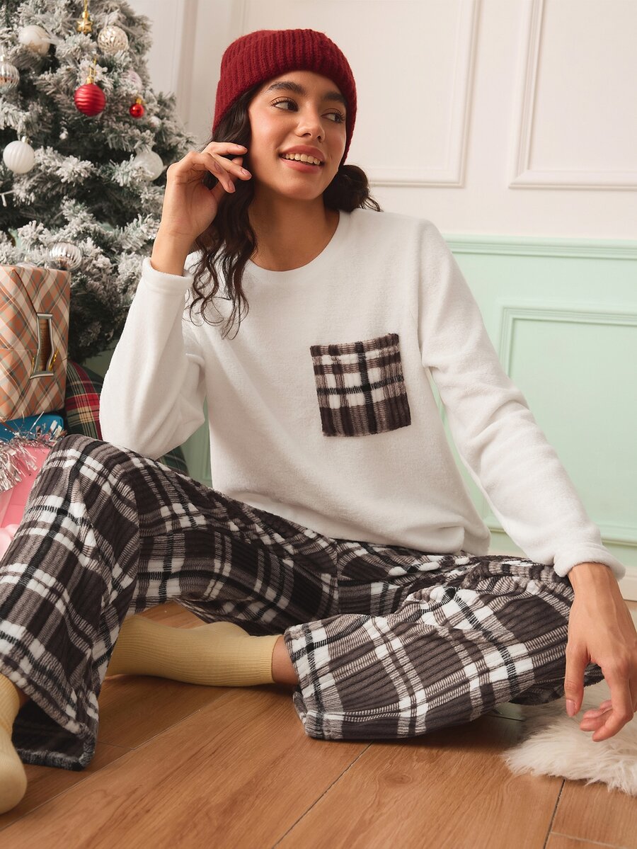 Chillnights 女款休閒居家毛絨格紋舒適睡衣套裝 - 彩色 - 查看 1