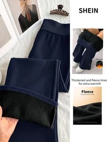 Comfortcana 女款大尺碼保暖刷毛內裡長褲 冬季保暖休閒寬鬆長褲 秋季 - 藏蓝色 - 查看 1