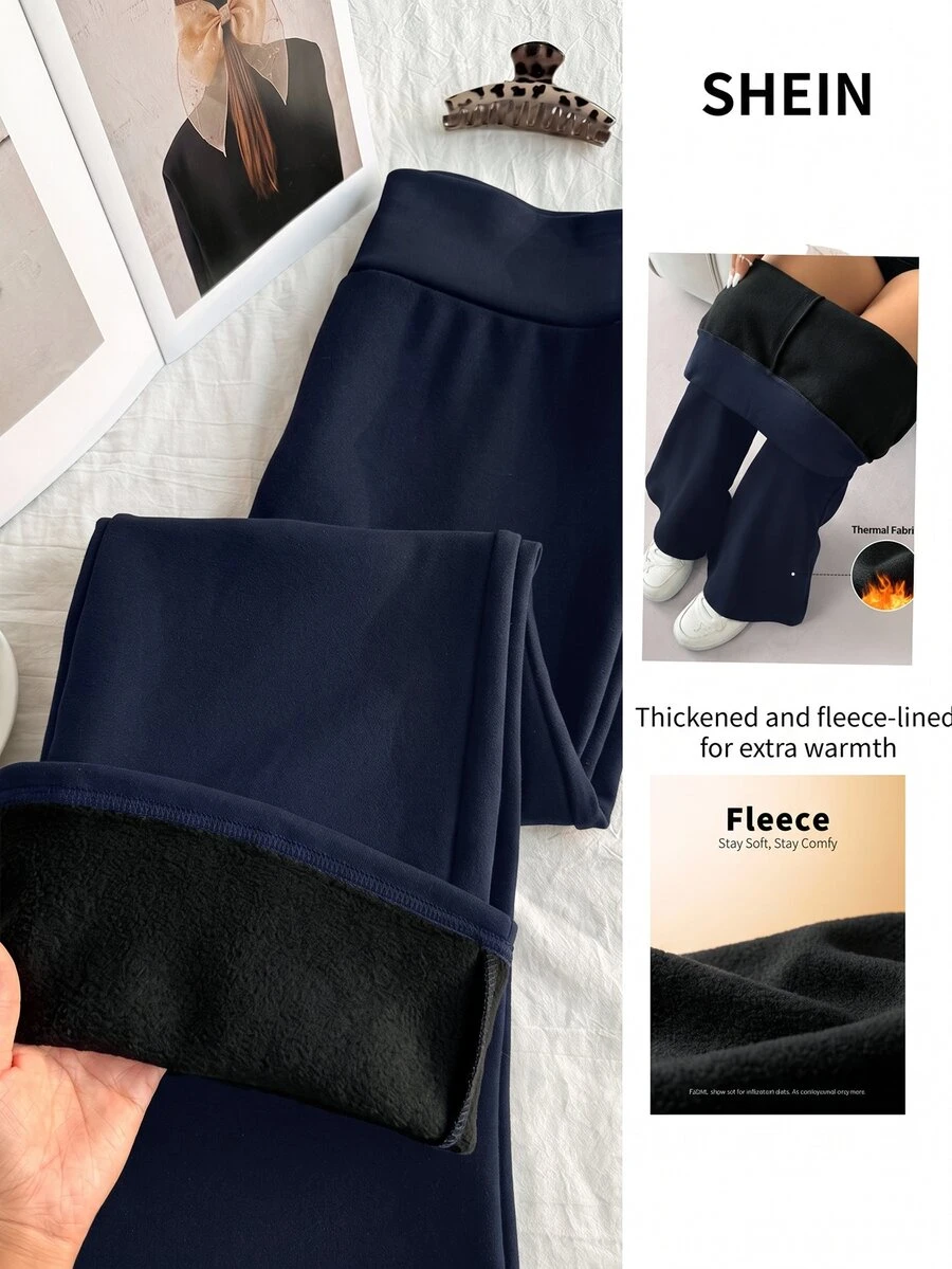 Comfortcana 女款大尺碼保暖刷毛內裡長褲 冬季保暖休閒寬鬆長褲 秋季 - 藏蓝色 - 查看 1