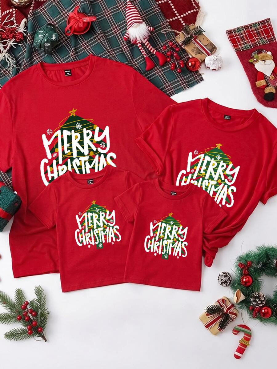 Manfinity Homme Men's Christmas Slogan Print Crew Neck Short Sleeve Casual T-Shirt - Red - View 1