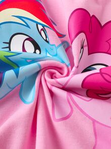 My Little Pony X SHEIN Tween Girl Letter Cartoon Print T-Shirt And Shorts Casual Daily Outfit Set - Pink - View 7
