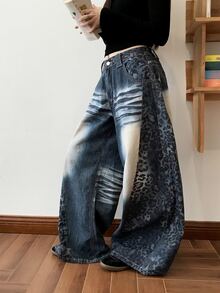 DAZY Women's Loose Leopard Print Street Casual Jeans - Medium Wash - View 4