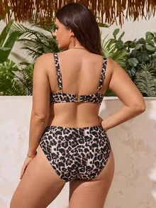 SHEIN Swim Mod Bộ đồ bơi nữ size lớn họa tiết da báo trang trí kim loại phong cách sang chảnh - Nhiều màu - Xem 2