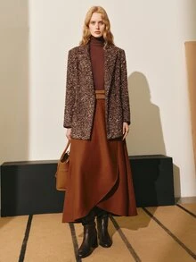 MOTF PREMIUM WOMEN'S SEQUIN TWEED BLAZER JACKET, AUTUMN/WINTER - Coffee Brown - View 1