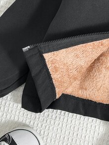 SHEIN 男嬰黑色抓絨內裡夾克、棕色抓絨內衣針織兩件套，適合通勤、上學、日常休閒、度假旅行、運動，適用冬季與新年出遊 - 黑色 - 查看 5