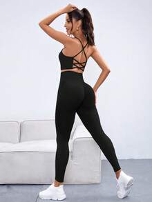 Velisys Velisys Seamless High Elasticity Sports Fitness Set Bra Shorts And Bra Pants 2 Pieces Set - Multicolor - View 6