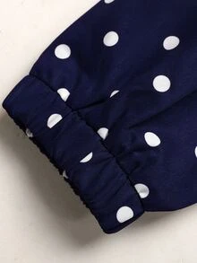 SHEIN 女童休閒日常棕色與白色波點翻領秋冬夾克 - 藍色 - 查看 5