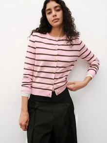 Maija Women's Striped Casual Versatile Everyday Cardigan ,Going Out Outfits, Work Outfits For Women - Pink - View 3