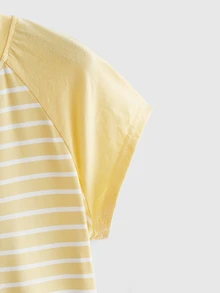 SpongeBob SquarePants | ROMWE Cute Striped Print Versatile Plus Size Women's Raglan Short Sleeve Casual T-Shirt - Yellow - View 3