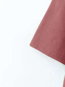 SHEIN LUNE 巧克力棕大尺碼女款夏季V領口袋棉質休閒T恤度假上衣 - 淺灰紫 - 查看 3