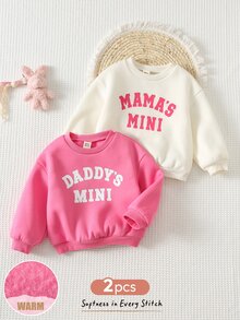 Cozy Pixies Baby Girl Casual Comfortable Versatile Cute White Crew Neck Autumn Winter Sweatshirt + Pink Crew Neck Sweatshirt Set Pcs - Multicolor - View 3