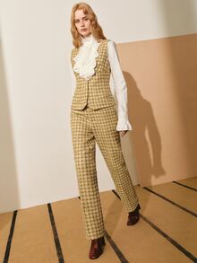 MOTF PREMIUM WOMEN'S TWEED SUIT CROPPED PANTS, AUTUMN/WINTER - Olive Green - View 5