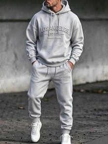 Daypath Men's Letter Embossed Hoodie & Sweatpants 2 Pieces Set - Grey - View 1