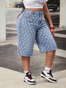 Slaydiva Plus Size Women's Low Waist Distressed Vintage Blue Wide Leg Capri Jeans - Medium Wash - View 4