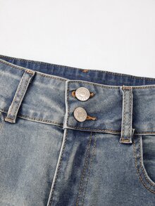 GlowEve Women's Fashion Button Lace Patchwork Denim Jeans - Blue - View 7