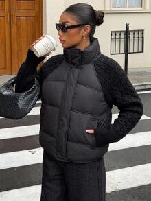 DAZY Women's Button-Up Pocket Long Sleeve Padded Coat - Black - View 6