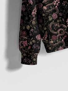 ROMWE Goth Snake Mori Style Morning Glory Ditsy Floral Cute Round Neck Autumn Winter Spring Long Sleeve Women's Sweatshirt - Black - View 3
