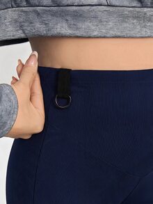 SHEIN 孕婦純色可調腰圍休閒百搭日常穿著長褲 秋季 - 藏蓝色 - 查看 7