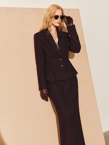 MOTF PREMIUM WOMEN'S 3D FLORAL DECOR LONG SLEEVE JACKET AND PANTS CASUAL DAILY 2 PIECES SET - Burgundy - View 6