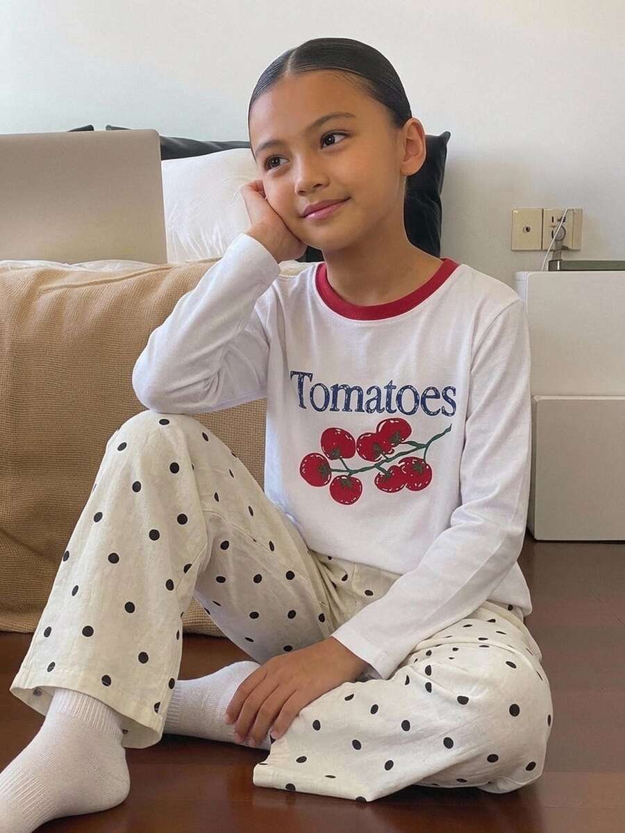 Hapijoa 對比色圓領圖案印花休閒女款家居服 T-shirt 套裝 (大號) - 黑與白 - 查看 1