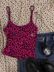 Attitoon Women's Casual Fitted Camisole Tank Top, Fuchsia Leopard Print - Multicolor - View 6