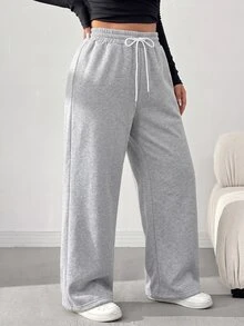 Comfortcana Plus Size Women Drawstring Waist Wide Leg Loose High Waisted Casual Sweatpants Graduation,Back To School Outfits,Graduation,Teacher For - Light Grey - View 8