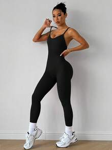 Velisys Velisys 女款瑜伽紋理連身褲 運動健身服 運動裝 性感運動套裝 健身房穿著 黑色 夏季 - 彩色 - 查看 4