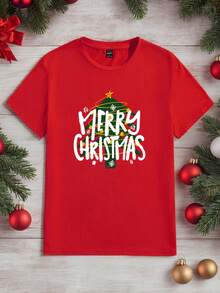 Manfinity Homme Men's Christmas Slogan Print Crew Neck Short Sleeve Casual T-Shirt - Red - View 1