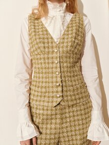MOTF PREMIUM AUTUMN/WINTER SPLIT DESIGN METAL BUTTON SUIT VEST JACKET - Gold - View 8