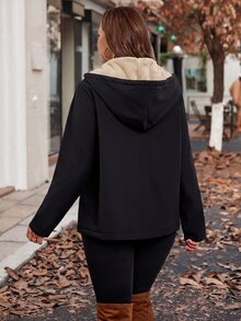 SHEIN Clasi 大尺碼女款字母刺繡拉鍊連帽休閒外套，保暖內裡，冬季穿著 - 彩色 - 查看 12
