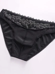 Manfinity Underwear&Sleepwear Basics Lace Wavy Trim Briefs, 1pc - Black - View 6