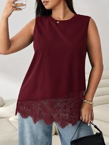 Solflare Plus Size Women's Lace Patchwork Casual Versatile Daily Date Night Formal Outing Top Black Summer - Burgundy - View 6