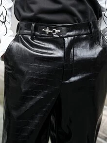 Major Grit Men's Young Street Style, INS Multi-Functional Item: Black Crocodile Leather Gothic Style Autumn/Winter Long Pants, Best Choice For Holiday Gift - Black - View 5