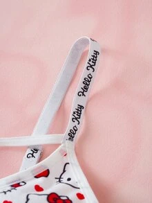 HELLO KITTY AND FRIENDS | SHEIN حمالة صدر نسائية بطباعة كرتونية كاجوال يومية بحمالات رفيعة - ابيض واحمر - مشاهدة 4