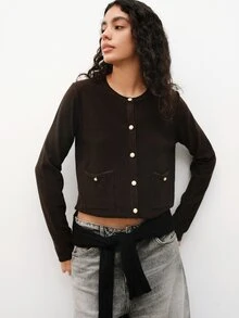Maija Women's Solid Color Casual Versatile Daily Wear Cardigan ,Going Out Outfits, Work Outfits For Women - Coffee Brown - View 4