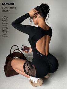 Slayform رومبير رياضي نسائي بأكمام طويلة من الشبك - الأسود - مشاهدة 1