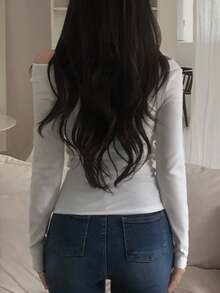 DAZY Solid Color Slim Fit Twisted Lace Trim Casual Vacation Korean Style Young Women Spring Autumn Top T-Shirt Long Sleeve Tops - White - View 6