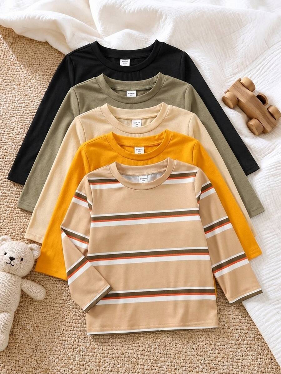 SHEIN 5 قطع تي شيرت للأولاد الصغار - متعدد الألوان - مشاهدة 1