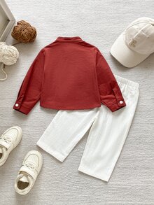 PrepCrw 男嬰/幼兒 2件組秋冬休閒可愛棕色襯衫套裝，嬰兒冬季衣著套裝，復古風 - 棕色 - 查看 2