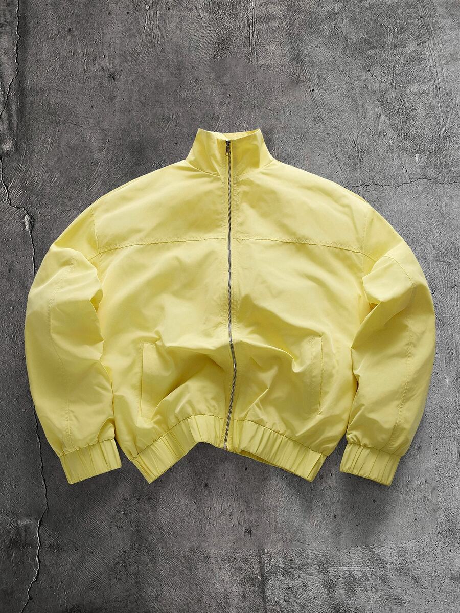 AXEPEAK Men's Woven Fashion Casual Loose Fit Patchwork Open Front Jacket - Yellow - View 1