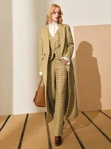 MOTF PREMIUM WOMEN'S TWEED SUIT CROPPED PANTS, AUTUMN/WINTER - Olive Green - View 3