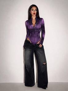 SHEIN ICON Women's Spider Pattern Casual Daily Wear Bodysuit - Purple - View 7