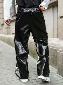 Major Grit Men's Young Street Style, INS Multi-Functional Item: Black Crocodile Leather Gothic Style Autumn/Winter Long Pants, Best Choice For Holiday Gift - Black - View 2