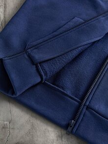AXEPEAK Men's Casual Solid Color Hoodie Sweatshirt, Autumn/Winter - Navy Blue - View 5