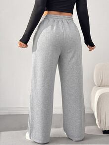 Comfortcana Plus Size Women Drawstring Waist Wide Leg Loose High Waisted Casual Sweatpants Graduation,Back To School Outfits,Graduation,Teacher For - Light Grey - View 2