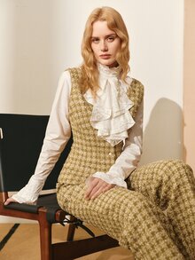 MOTF PREMIUM AUTUMN/WINTER SPLIT DESIGN METAL BUTTON SUIT VEST JACKET - Gold - View 3