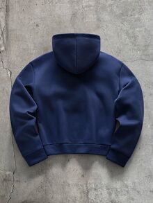 AXEPEAK Men's Casual Solid Color Hoodie Sweatshirt, Autumn/Winter - Navy Blue - View 2