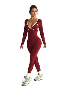 StreetHx Women's Colorblock Casual Daily Travel Sports Jumpsuit - Burgundy - View 4