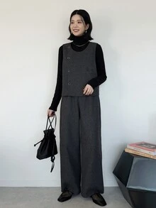 FRIFUL Women's Bowknot Decor Top And Long Pants Casual Daily 2 Pieces Set - Grey - View 2